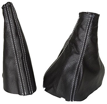 Für Vauxhall Opel Corsa B 1993–2000 Gear & Handbremsmanschette schwarz Leder weiß Nähten