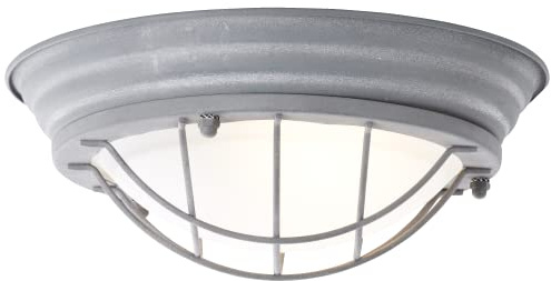 Lightbox Industrial Deckenlampe - Wand- und Deckenleuchte im Vintage Look - rustikale Bootsleuchte mit Glasscheibe - Metall/Glas Grau/Beton - 29cm Durchmesser