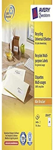 AVERY Zweckform LR3475 Recycling Etiketten (2.400 Adressaufkleber, 70x36mm auf A4, 100% recyceltes Altpapier, bedruckbare Adressetiketten, selbstklebende Klebeetiketten) 100 Blatt, naturweiß