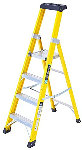 TB Davies 1236-004 Trade Electrician Platform Step Ladders, 4 Tread, Platform Height 1.0m, GRP Fibreglass, Built-in Tool Tray, 150kg Work Load, EN131