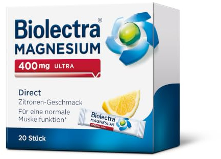 Biolectra Magnesium 400 mg Direct Sticks Zitrone, 20 Stück: Für eine normale Muskelfunktion bei erhöhtem Bedarf, Magnesium Direkt-Sticks, hochdosiert