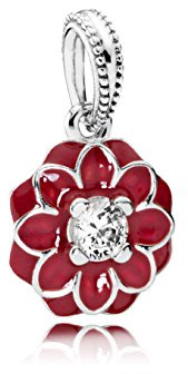 Pandora Perles Pendentif 791829CZ Femmes Argent émail Fleur rouge