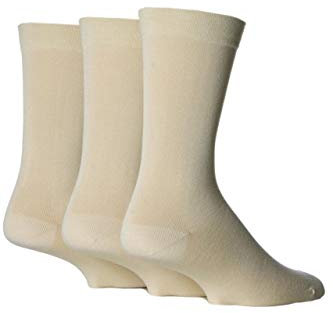 SockShop Men's Comfort Cuff Socks - Striped and Plain Soft Breathable & Cooling Bamboo Material Multipack of 3 Pairs Natural 7-11