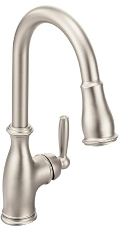 Moen Brantford Spot Resist Stainless Traditional One-Handle Kitchen Faucet with Pulldown Sprayer Featuring Power Boost and Reflex Docking System, 7185SRS