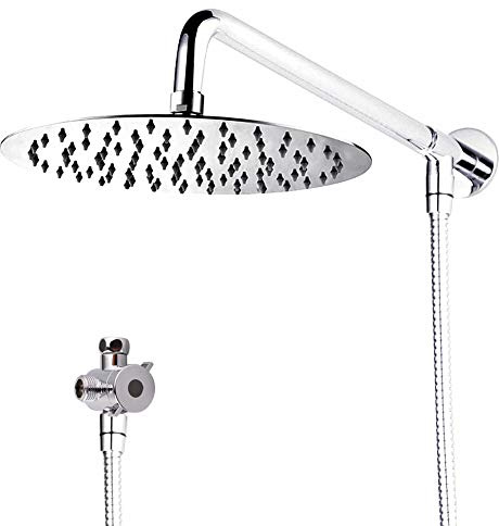 [Upgraded] IceMoon Wall Mount 8 inch Rainfall Round Stainless Steel Shower Head, Shower Arm,1.75m Double Interlocked Stainless Steel Hose,Teflon Tape Included, Chrome Finish