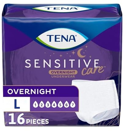TENA Sensitive Care Overnight Incontinence Underwear for Women Large. 16 Count (New Sizing)