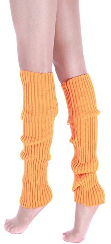 Ewanda store Damen 80er Jahre gerippte Beinstulpen gestrickte Wolle gehäkelte lange Stiefel Socken für Party Tanz Sport Yoga Zubehör orange