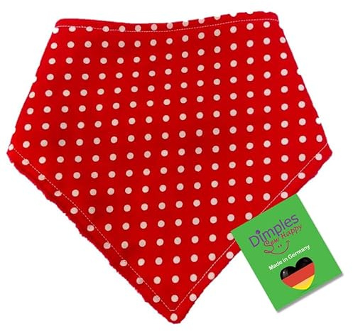 Dimples Hundehalstuch - Rot gepunktet/Punkte - Halstuch, Bandana, Dreieckstuch für kleine mittlere und Grosse Hunde Welpen und Katzen - Tier Besitzer Geschenk - Handgemachtes Accessoire 25cm