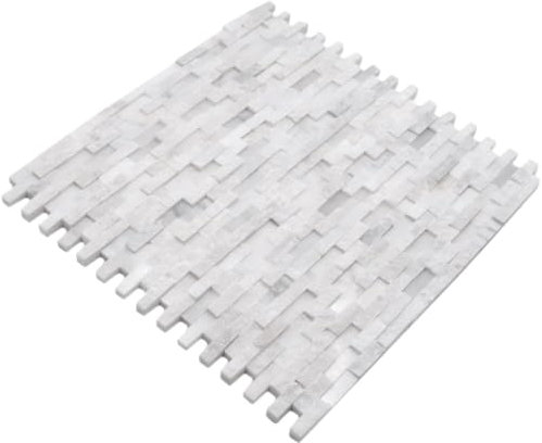 Mosaik Fliese Marmor Naturstein Brick Splitface weiß 3D klein für WAND BAD WC DUSCHE KÜCHE FLIESENSPIEGEL THEKENVERKLEIDUNG BADEWANNENVERKLEIDUNG Mosaikmatte Mosaikplatte
