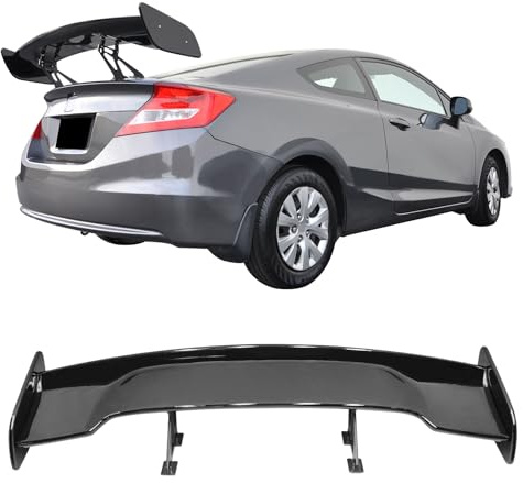 IKON MOTORSPORTS, Universal 57 Inch GT Trunk Spoiler Compatible with Honda Models, Gloss Black ABS JDM Racing High Stand Rear Spoiler Wing Tail Lid Finnisher Deck Lip with Adjustable Bracket