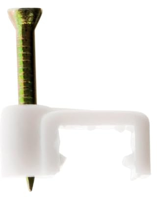 Zenitech - Fascette Plastiche per Filo Piatto Ø1mm - Confezione da 50 con Chiodo Speciale per Calcestruzzo - Fissaggio Facile per Cavi Elettrici - Certificazione CE - Bianco