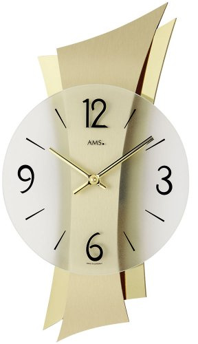 AMS Wanduhr 9397 Quarz , geschliffene Messingauflage auf Messingrückwand