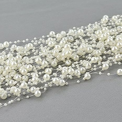 Bettli 200 Feet Roll Pearl String Party Garland Wedding Centerpieces Bridal Bouquet Decoration (Beige)