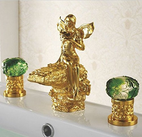 Gowe vasca rubinetto finitura oro 3 pezzi Roman lovely Girl Flower Fairy lavabo rubinetto doppio manico