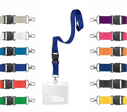 Karteo Ausweishülle Hartplastik mit Schlüsselband blau [1 Stück] Kartenhülle horizontal und Ausweishalter Lanyard Kartenhalter mit Karabinerhaken