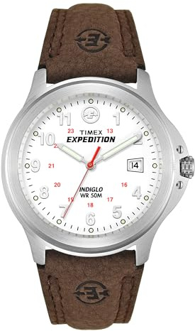 Expedition Timex Men's Metal Field Watch T44381SU with White Dial and Brown Leather Strap