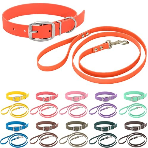bio-leine Biothane Halsband und Leine Set für kleine & große Hunde I 12-19mm I 1,25-3m lang, gummierte Führleine Hundehalsband Hundeleine - über 30 Farben