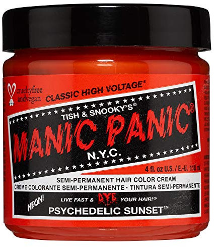 Tinte capilar semipermanente naranja Manic Panic Psychedelic Sunset Classic Creme, vegano y sin crueldad animal, 118 ml