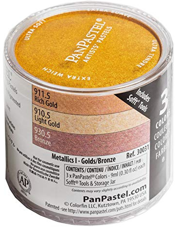 PanPastel Artist Pastels by GOLDEN, Metallics Set, 3 Color, Professional Artist Pastels, Unique Pan Format (cake-like)
