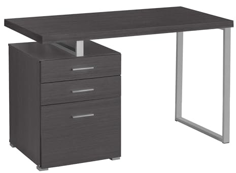 Monarch Specialties Left or Right Facing 47-Inch Modern Home Office Computer Study Writing Desk with Filing Drawer, 48L, Grey & Silver
