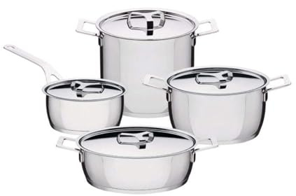Alessi AJM100S9, Set Pentole con Coperchi, Acciaio Inossidabile, 9 Pezzi