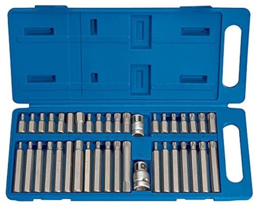 Draper TX-STAR 40 Piece Precision Screwdriver Hex Key and Spline Mechanics Bit Set | 3/8 1/2 Square Drive Hand Tools | DIY and Professional Kit | Resistant Plastic Case | 33323