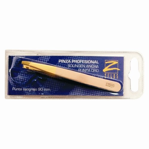 Pinzas Para Cejas - Ancha - Depilar - Dorada 90mm Solingen Punta Cangrejo - Uso Profesional - Zelos