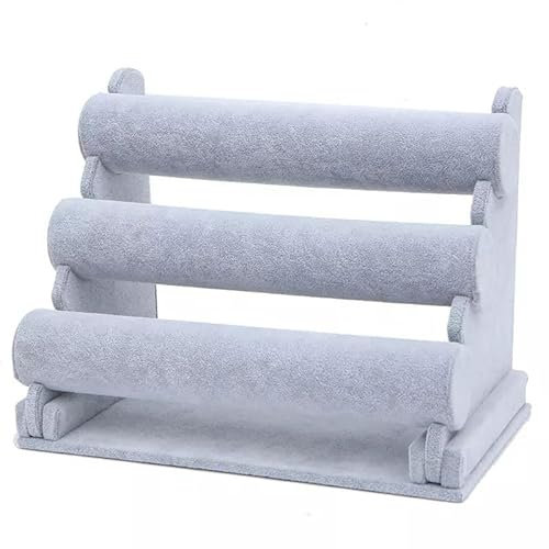 Sinoba Armbandständer Schmuckständer Uhrenständer Schmuckhalter 3 Etagen grau Samt-Look