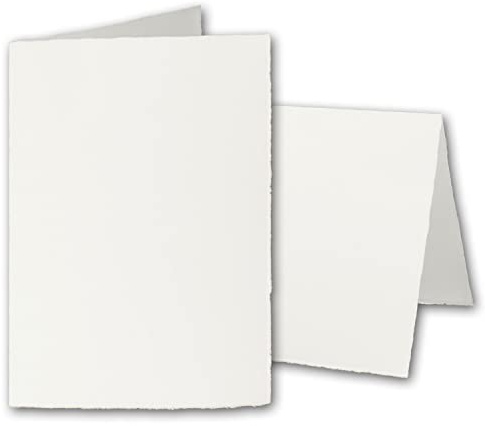 50 tarjetas plegables DIN A6, papel de fundición, 105 x 148 mm, doble, color blanco natural 240 g/m², superficie Vellum, tarjetas de papel