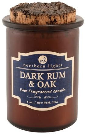 Northern Lights Candles Vela con Velas de luz del Norte, Tarro con Licor, 5 oz, Color Roble y Ron Oscuro