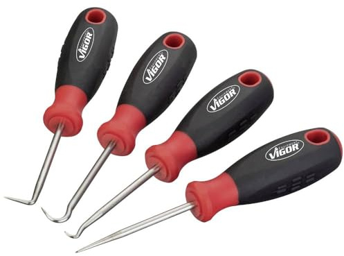 VIGOR Mini Haken-Satz, V4663, 4-teilig, Aufhängeloch, Länge l2 130 mm | Länge l2 130 mm, 153 g, 4-teilig, Einsetzen und Entfernen von O-Ringen oder Dichtungen, Aufhängeloch, Kurze Ausführung