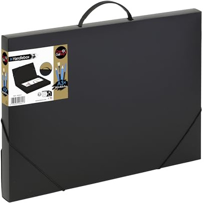 Viquel - Pochette plastique A3 avec poignée de transport CREATIV'GALLERY - Chemise 3 rabats en plastique pour documents A3 ou beaux arts - 30.5x42.5x3cm - Noir