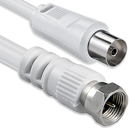 1aTTack.de SAT Antennenkabel Adapterkabel 5,0 Meter 2X geschirmt F-Stecker > Koax-Buchse SAT weiß F-Koax Ku 80db