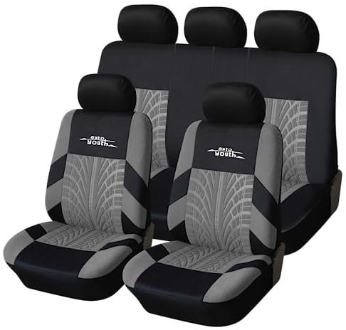 AutoYouth Autositzbezüge, Vordersitzbezüge, mit geteilter Autobank, für Damen, komplettes Set, Sitzschoner, Grau, 9 Teile