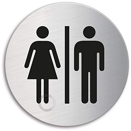 WC-Schild Damen Herren Ø 100 mm Toilettenschild aus Edelstahl selbstklebend