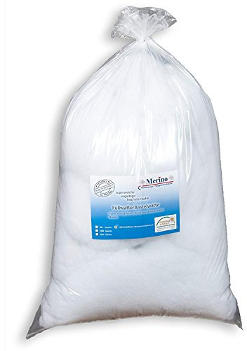Merino Füllwatte 3 Kg Beutel | Füllmaterial aus 100% Polyesterhohlfasern | Bastelwatte formbeständig und extra flauschig | Kissenfüllung