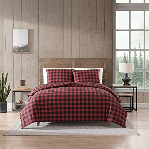 Eddie Bauer - Queen-Bettwäsche-Set, Baumwolle, wendbar, Büffelkariert, Heimdekoration für alle Jahreszeiten (Rot/Schwarz, Queen)