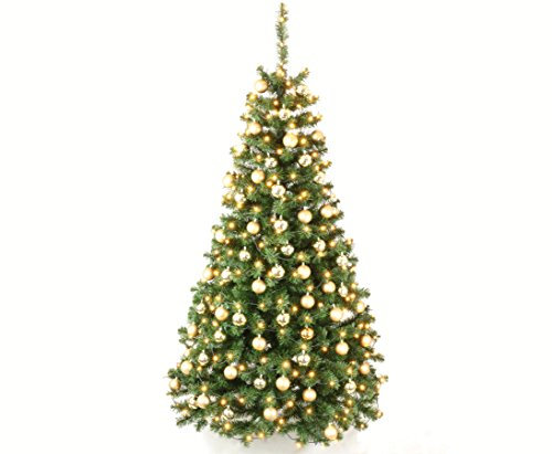 Künstlicher Weihnachtsbaum mit Christbaumkugeln Gold und LEDs, Höhe 210cm, schwer entflammbar, von kunstpflanzen-discount.com