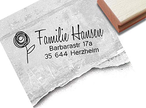 Stempel PERSONALISIERT - Adressstempel BLUME verspielt individuell - Firmenstempel Familienstempel Geschenk für Kinder - zAcheR-fineT