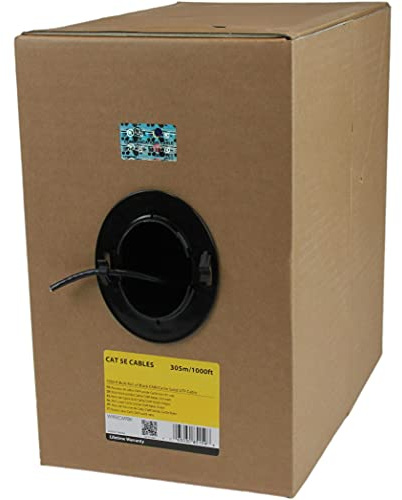 StarTech.com WIR5ECMRBK - Rollo Bobina de Cable de Red sólido UTP Cat5e, 304.8 m, Negro | Cable UTP Cat5e de 4 pares sólidos, Optimizado para redes de 1000Mbps, Admite PoE