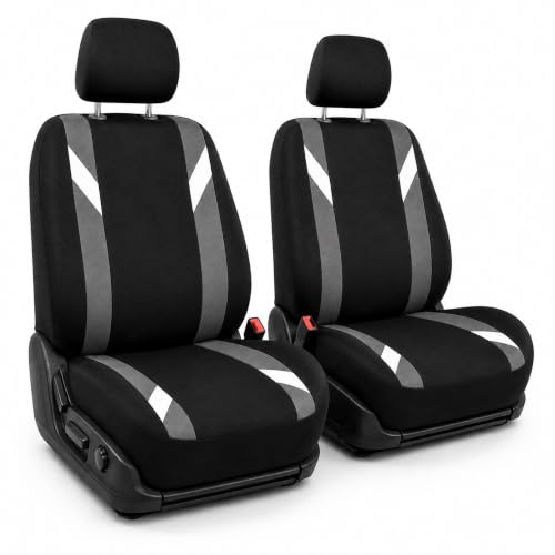 FH Group Front Set Cloth Car Seat Covers for Low Back Seats with Removable Headrest, Universal Fit, Airbag Compatible Seat Cover for SUV, Sedan, Van, Gray