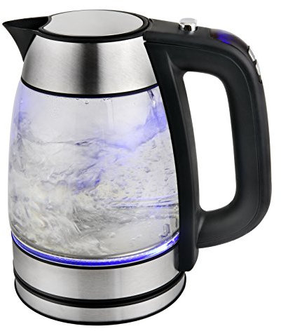 Kalorik TKG JK 1040 digital 1,7 l glasvattenkokare, justerbar temperatur (40–100 °C), LED-ring, partikelfilter, 2200 watt, silver/svart