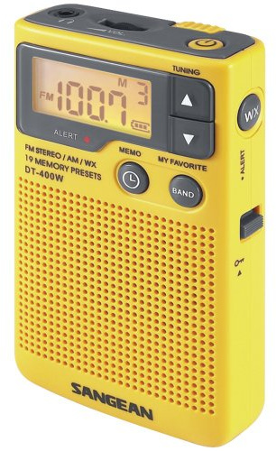 Sangean DT-400W Weather Alert Pocket Radio, AM/FM, Yellow