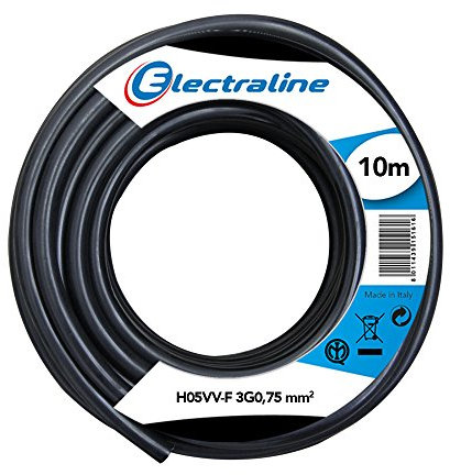 Electraline 11641 Cavo per Prolunghe H05VV-F, Sezione 3G0.75 mm, 10 mt, Nero