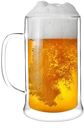 Vialli Design Bierkrug Doppelwandig mit Henkel 500 ml 0,5 l, Hohe Biergläser, Bierglas, Amo Kollektion, Kölschglas, Weizengläser, Beer Glass, Cocktailgläser, Getränkegläser, Borosilikatglas