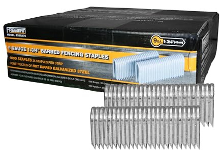 Freeman 9-Gauge 1-3/4 Fencing Staples | Glue Collated | Hot Dipped Galvanized Steel | 1000 Count | For Mesh, Horse, Deer & Chain Link Fencing | Compatible with Freeman PE20VFS9, G2FS9, PFS9 | FS9G175