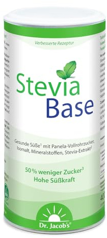 NEUE REZEPTUR: Dr. Jacob's SteviaBase I gesunde Süße* I 400 g | Mit Panela-Vollrohrzucker, Stevia-Extrakt** und Isomalt I Calcium & Magnesium I 50 % weniger Zucker, doppelte Süßkraft