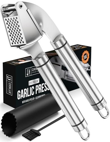 ORBLUE knoblauchpresse edelstahl [Premium] – knoblauch presse Professionelle Qualität, leicht zu reinigen - Garlic Press & Crusher