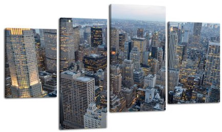 Leinwandbild NY Skyview LW198 Wandbild, Bild auf Leinwand, 4 Teile, 180x115cm, Kunstdruck Canvas, XXL Bilder, Keilrahmenbild, fertig aufgespannt, Bild, Holzrahmen, Amerika, New York, Manhattan