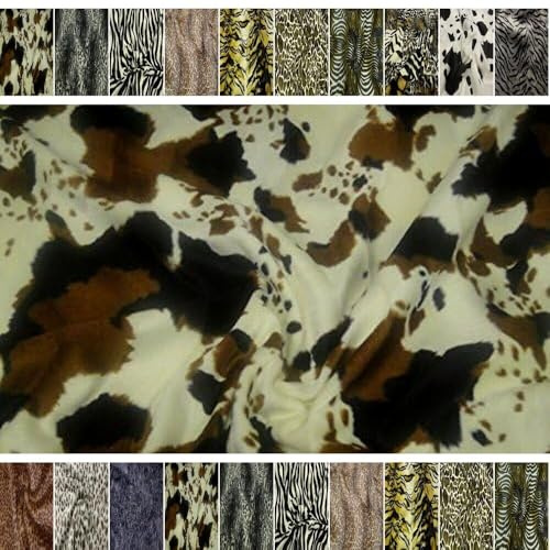 Fabrics-City ecru/braun/dunkelblau Tierfell Kuh Stoff Fellimitat Kurzflor für Dekoration, Bastelprojekte, Möbel, Kinderzimmer, DIY, Heimtextilien, Tierliebhaber, Pflegeleicht, Kuschelig, 3498